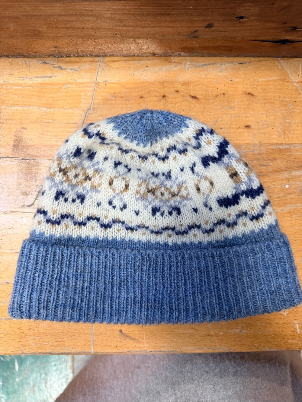 Celine Light Blue and Cream Patterned Knit Beanie